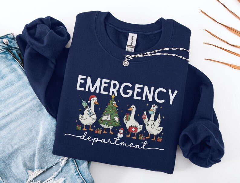 Funny Medical Staff Xmas Sweater, Festive Nurse Gift for Healthcare Workers, Christmas ER Nurse Sweatshirt