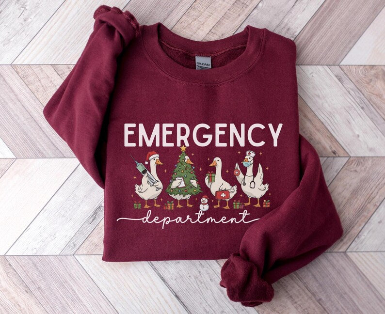 Funny Medical Staff Xmas Sweater, Festive Nurse Gift for Healthcare Workers, Christmas ER Nurse Sweatshirt